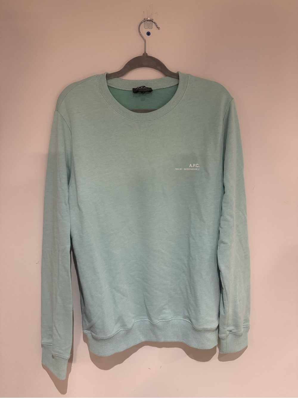 A.P.C. Men's Light Turquoise Crewneck Sweater